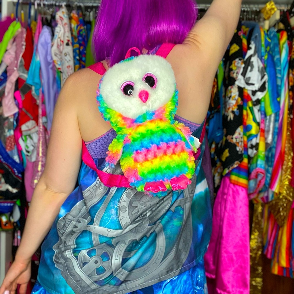 TY Owen rainbow owl plush backpack